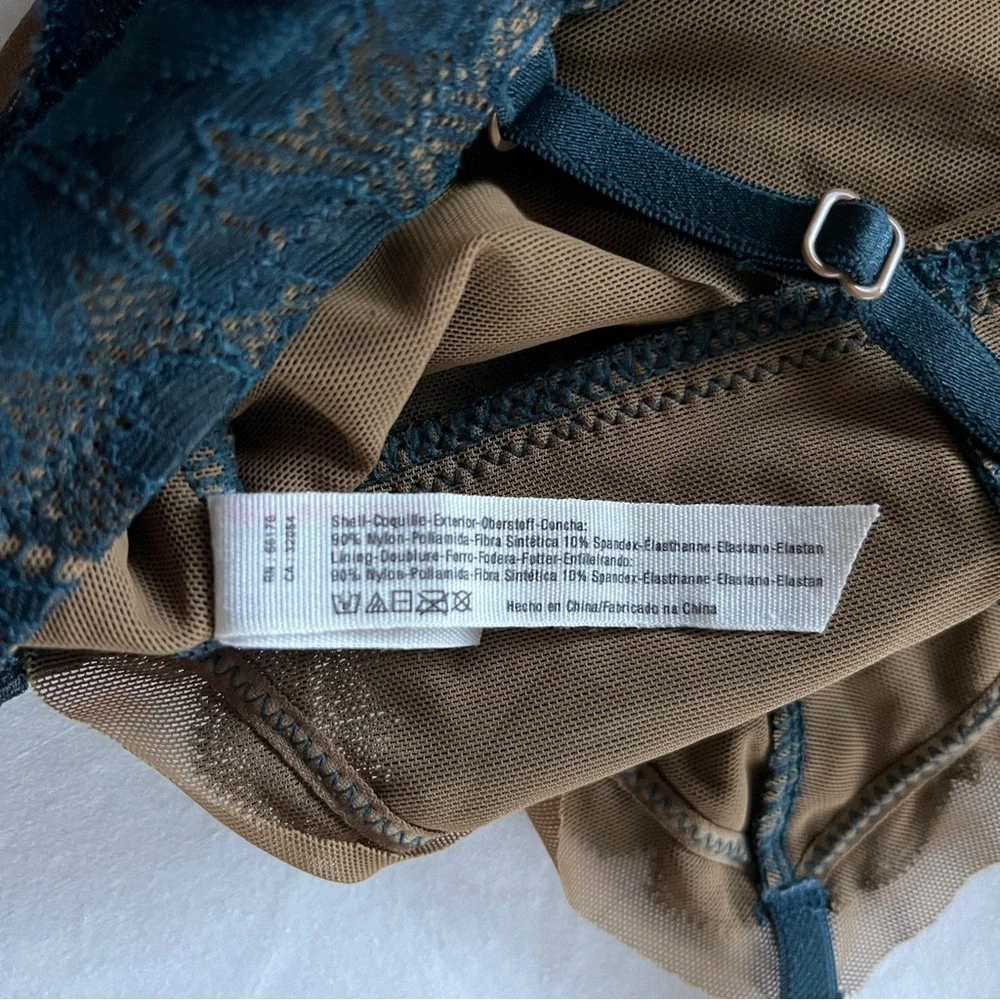 NWOT Intimately by Free People Teal and Nude Mesh and Lace Long Line Bralette M - Picture 10 of 10